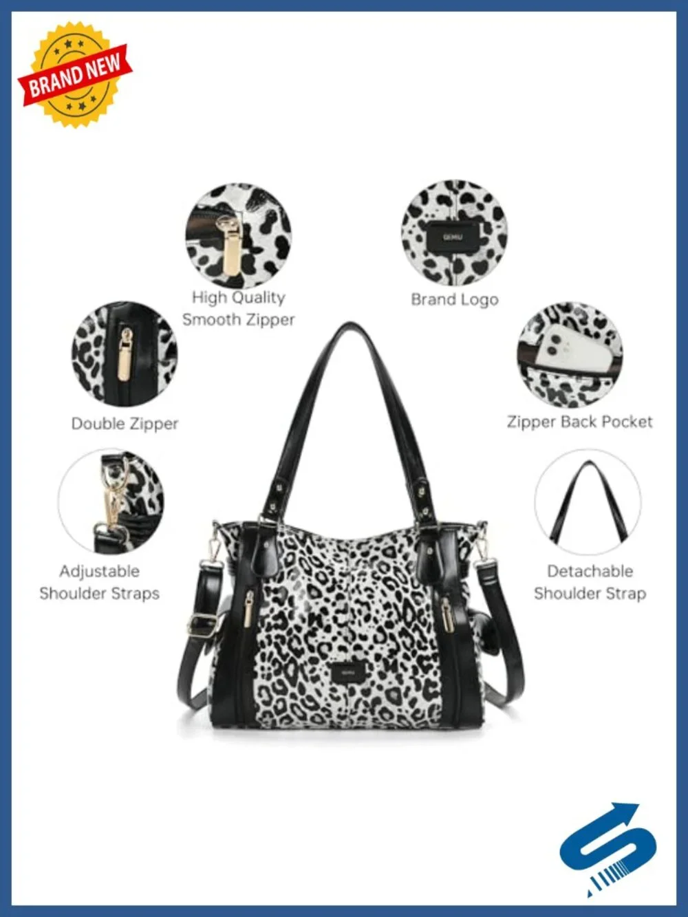 Large Leopard Tote Faux Leather Shoulder Purse with Pockets